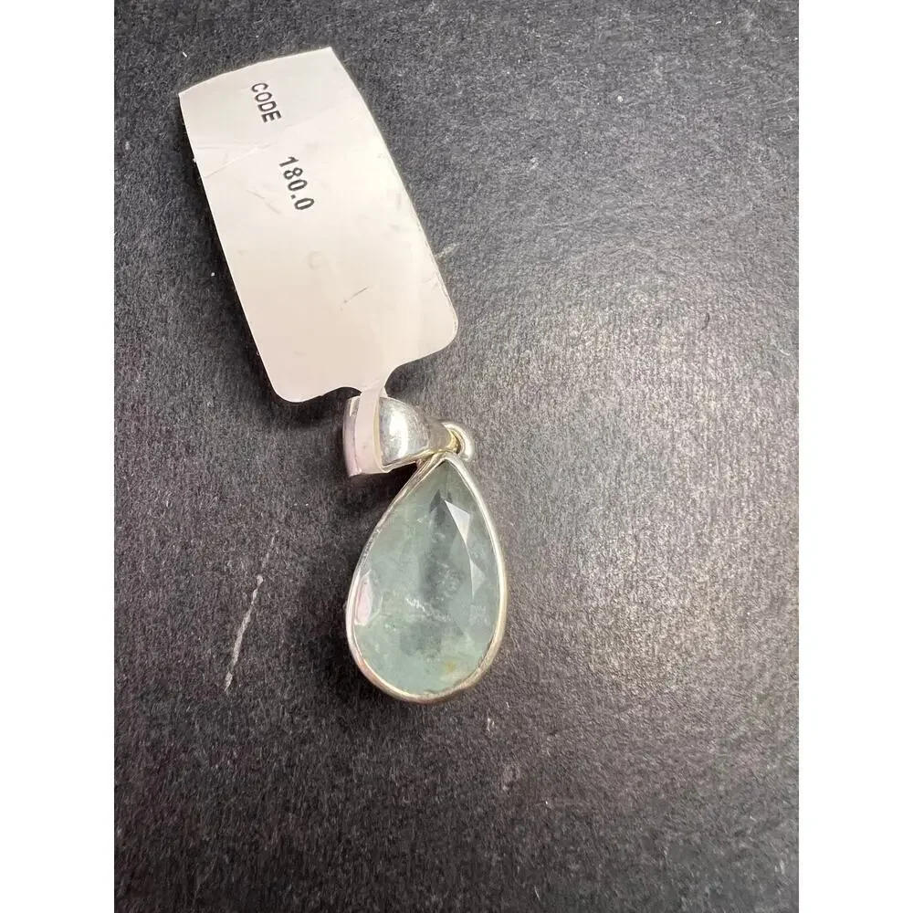 NEW Aquamarine sterling silver teardrop pendant
